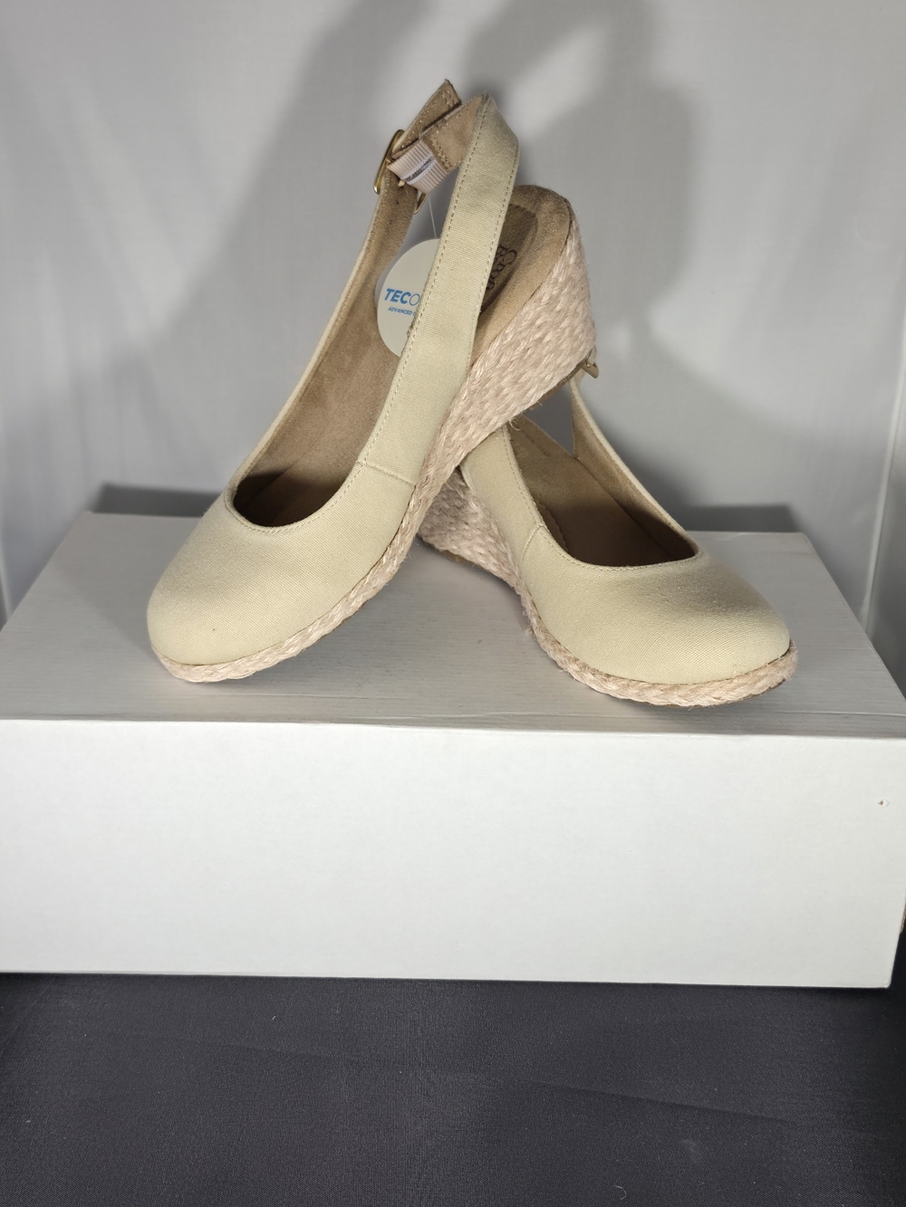croft & barrow Cream Canvas Espadrille Wedge Slingback
